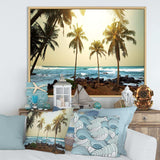 Rocky Tropical Beach with Palms