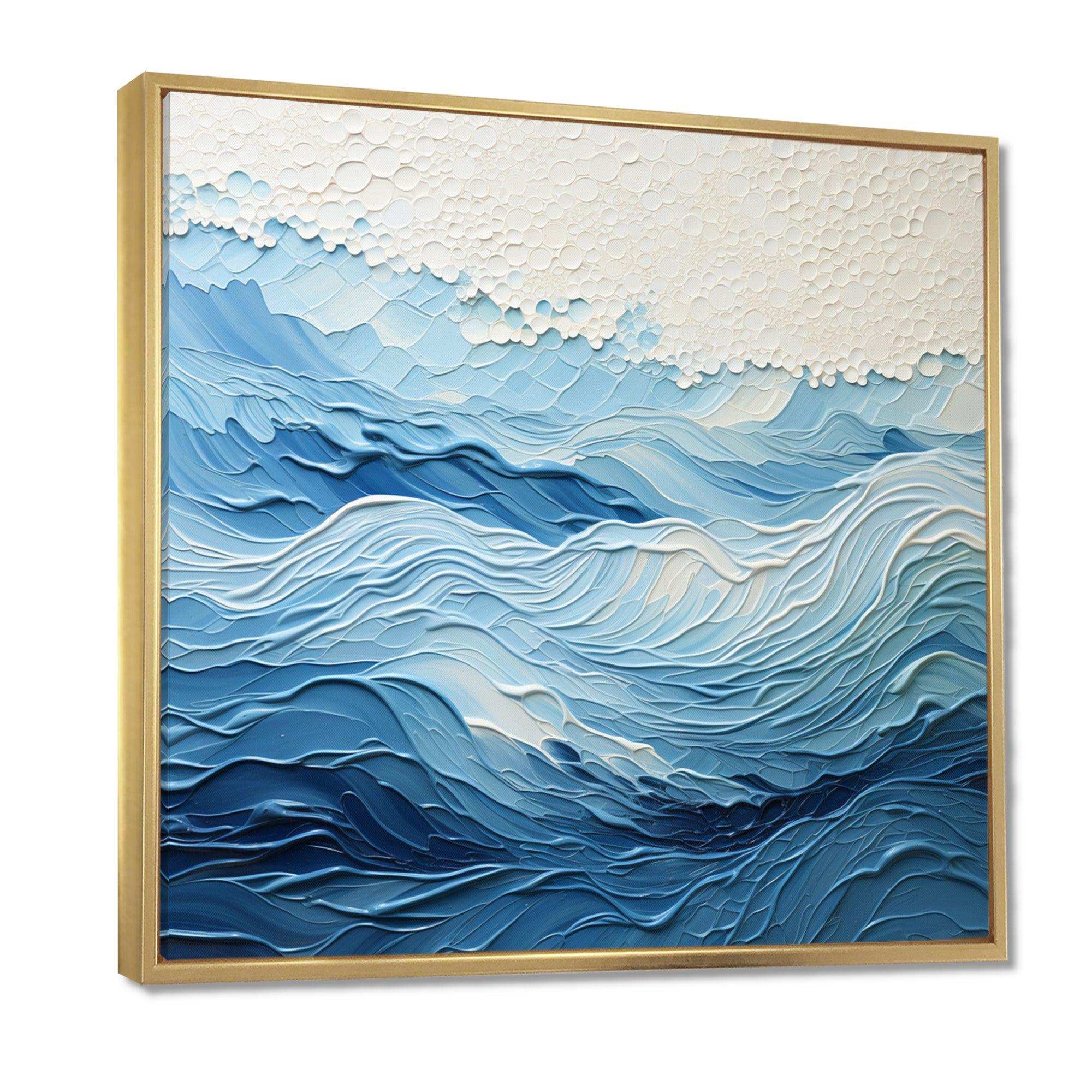Blue and white modern waves of the Coast I - Coastal Canvas Wall Art