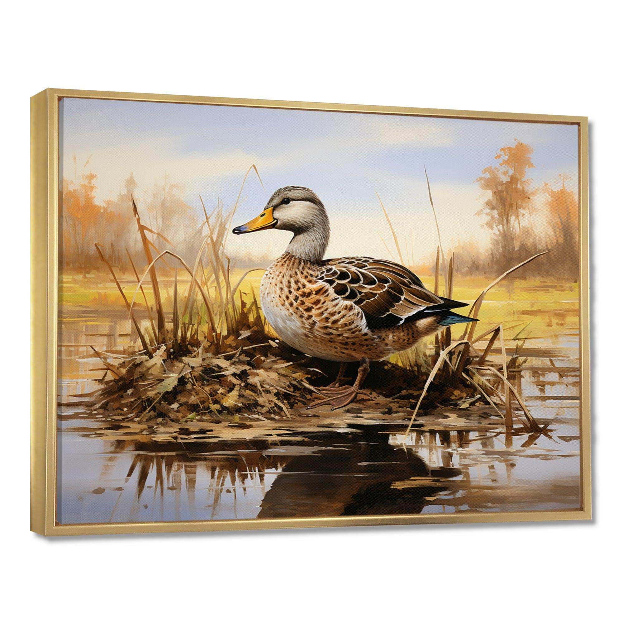 Waddling duck in the countryside I - Animals Canvas Wall Art
