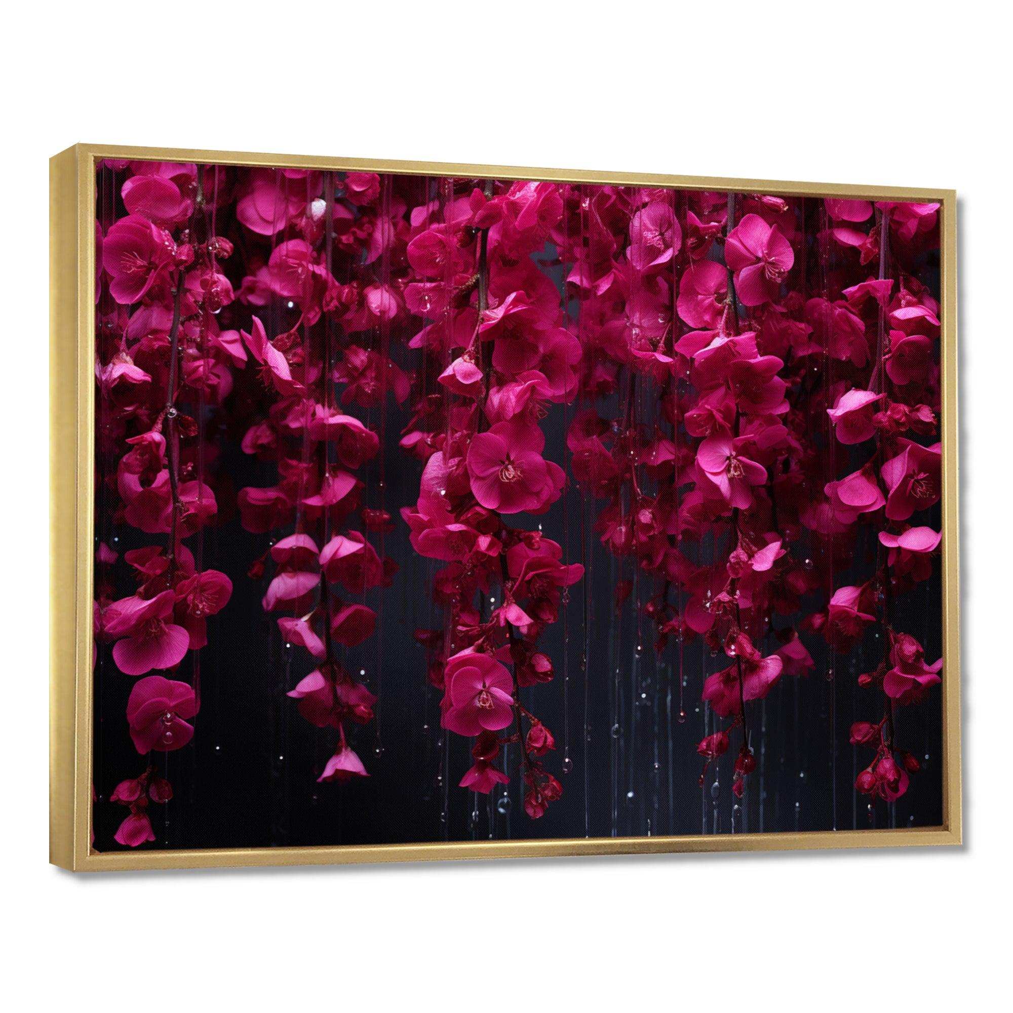 Pink and black Blossom Cascade fuschia flowers - Floral Canvas Wall Art