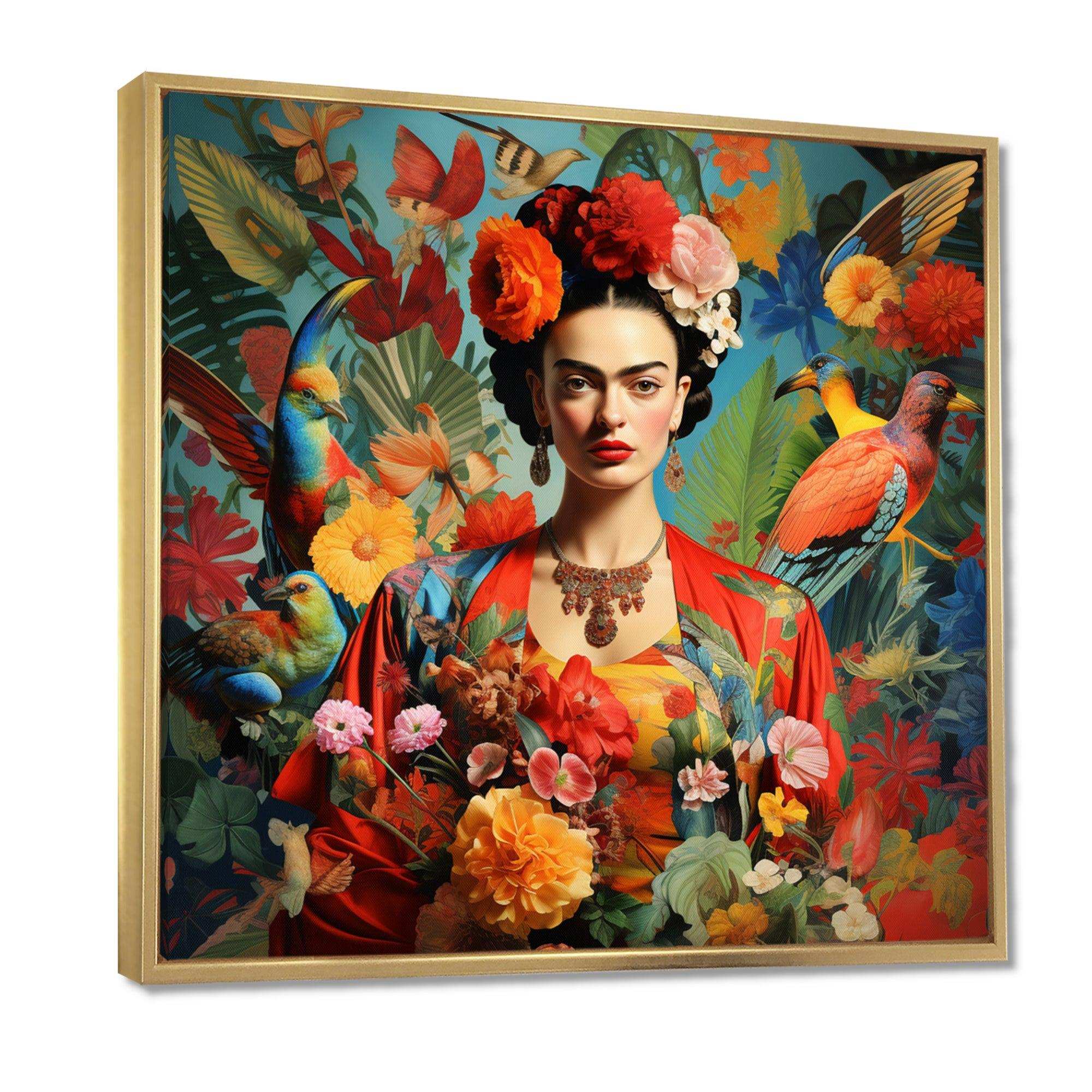 Colorful Fridas Floral Masterpiece I - People Canvas Wall Art