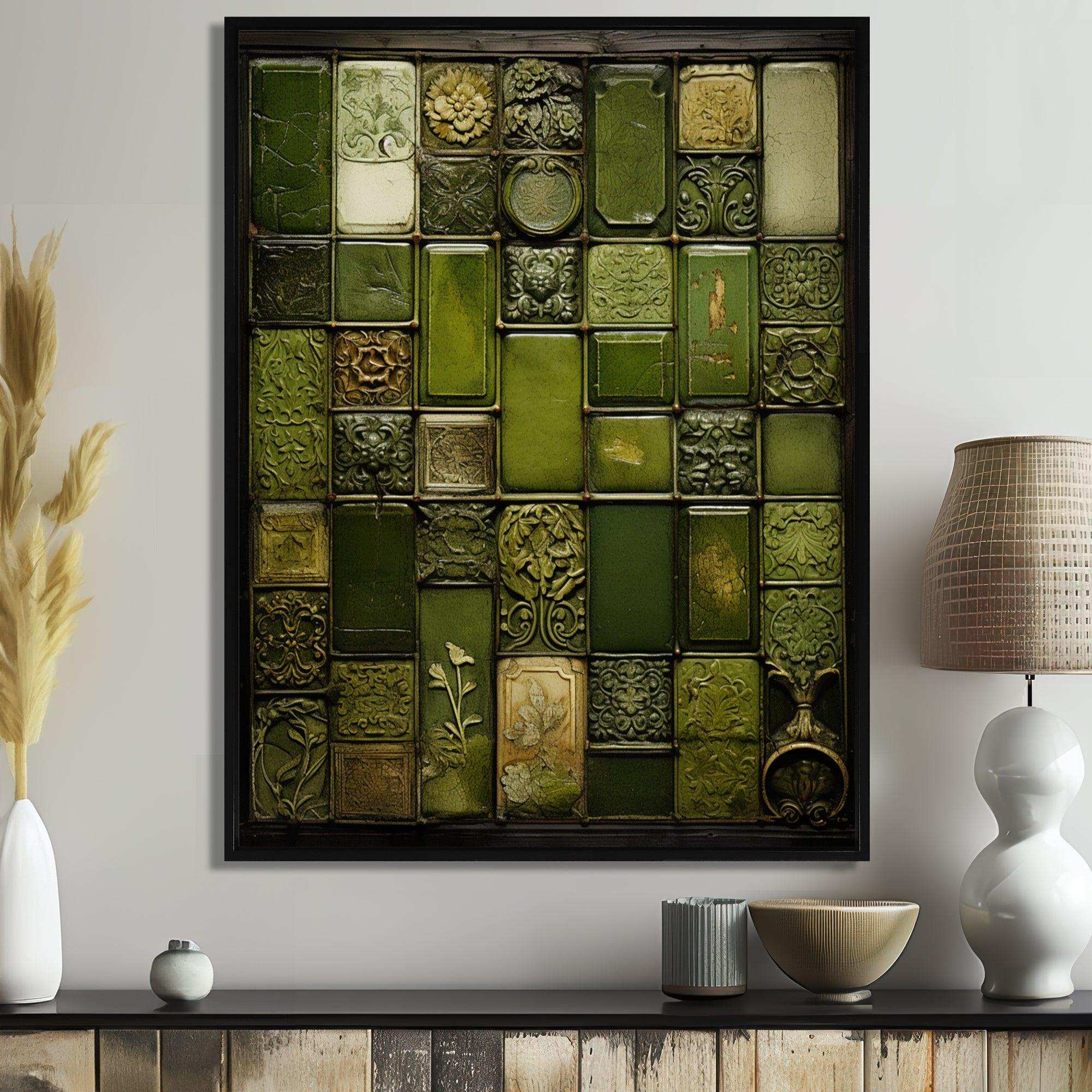 Green stones Tiles I - Abstract Canvas Wall Art