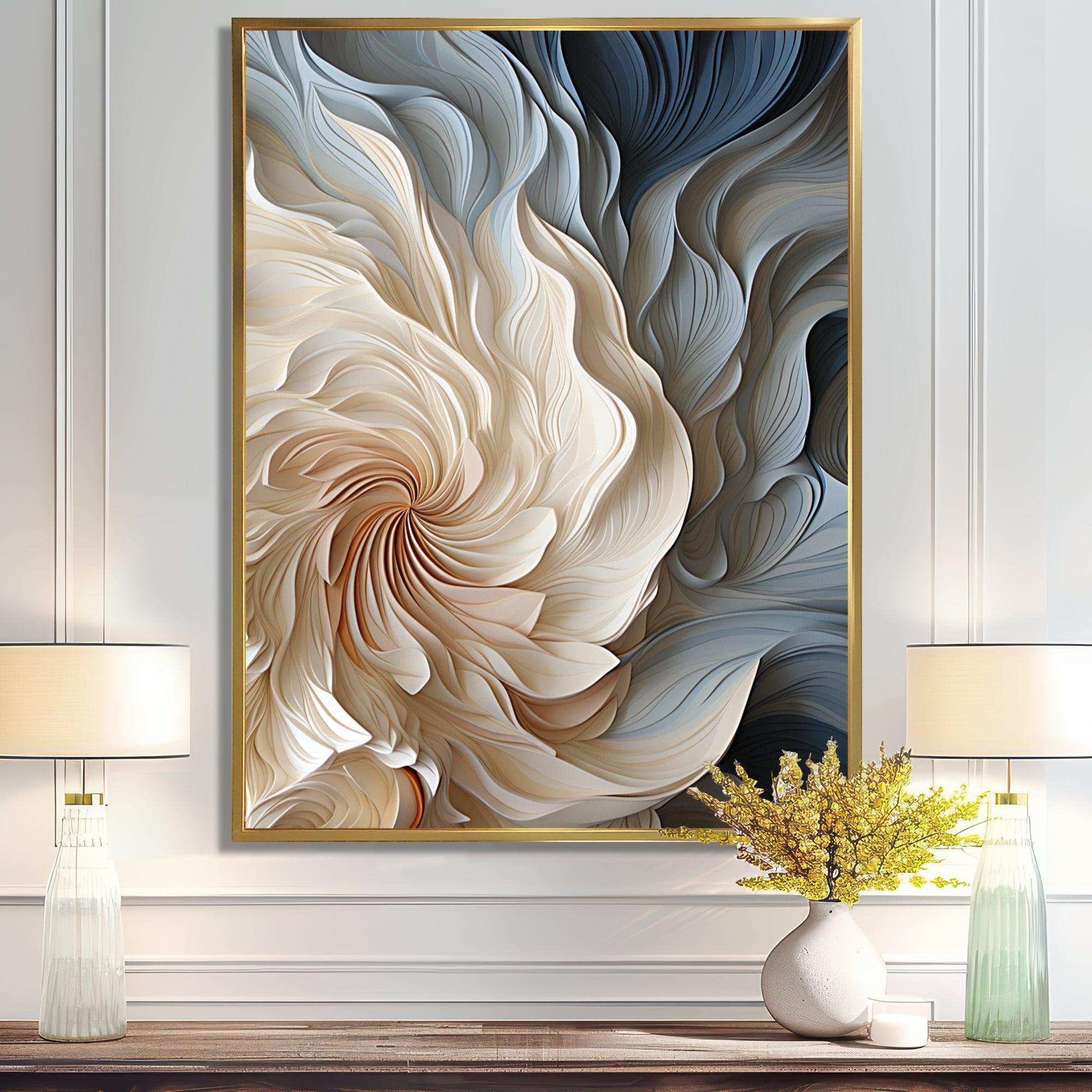 White and blue feather spiral II - Abstract Canvas Wall Art