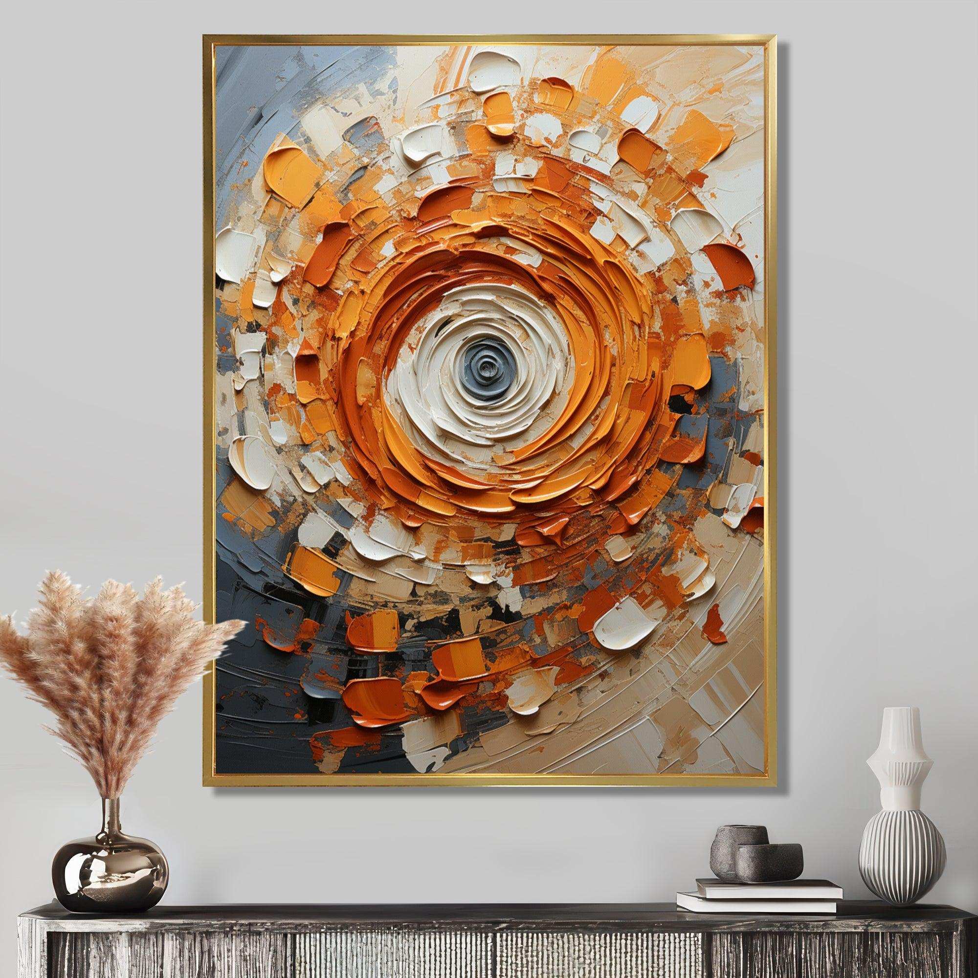 Orange and white abstract spiral collage - Abstract Canvas Wall Art