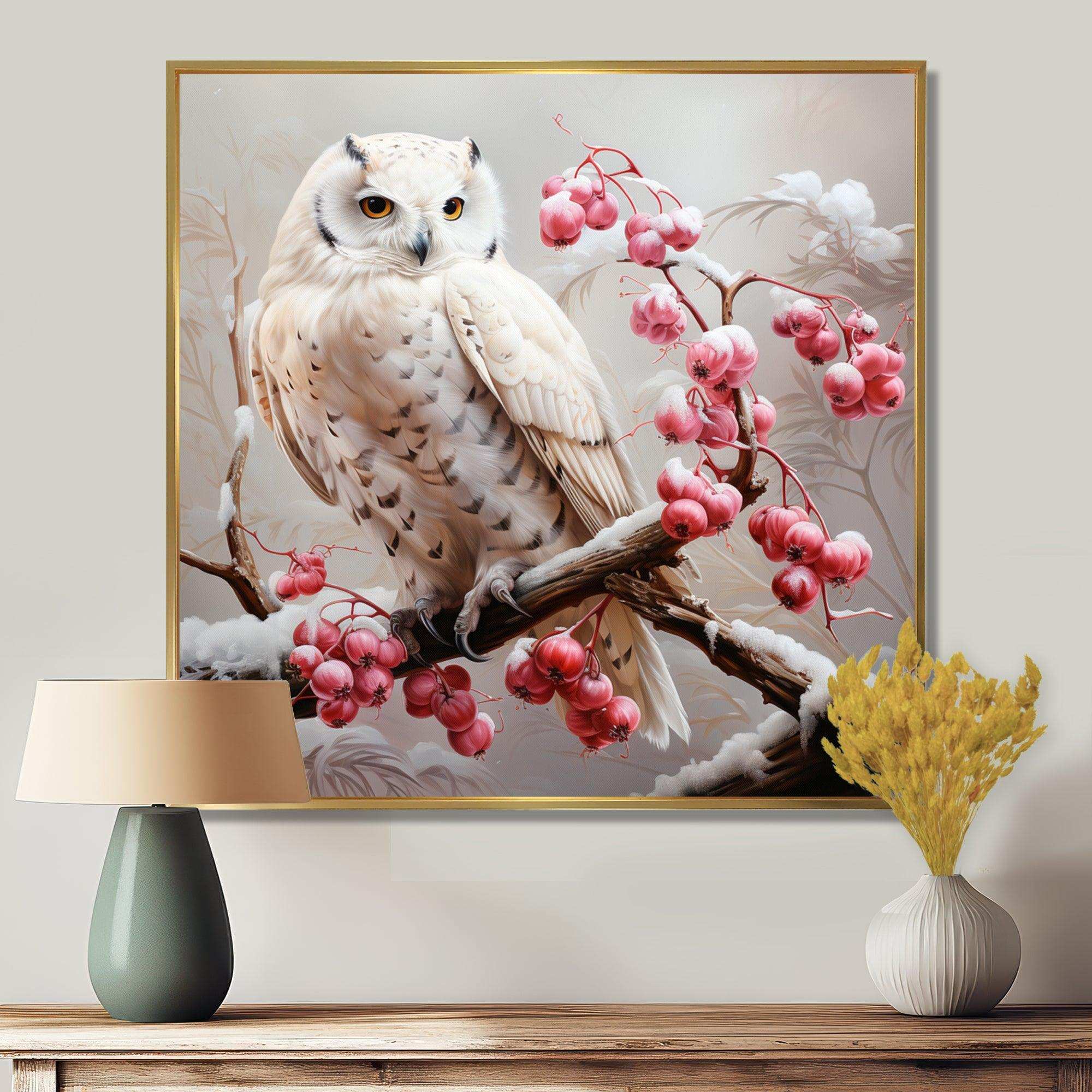 Snowy owl winter blooms perch II - Animals Canvas Wall Art