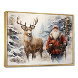 Santa and his deer in winter wonderland - Animals Canvas Wall Art
