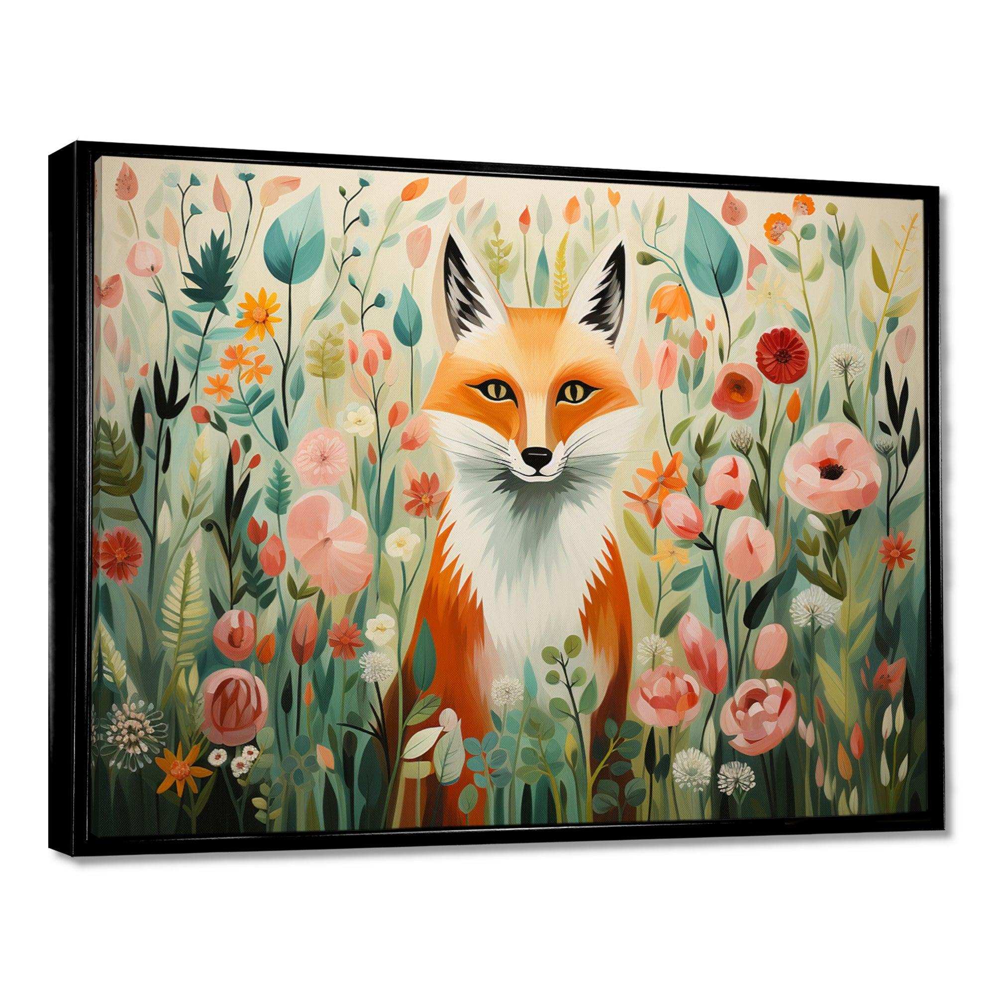 Orange and pink Fox in mattise style IV - Animals Canvas Wall Art