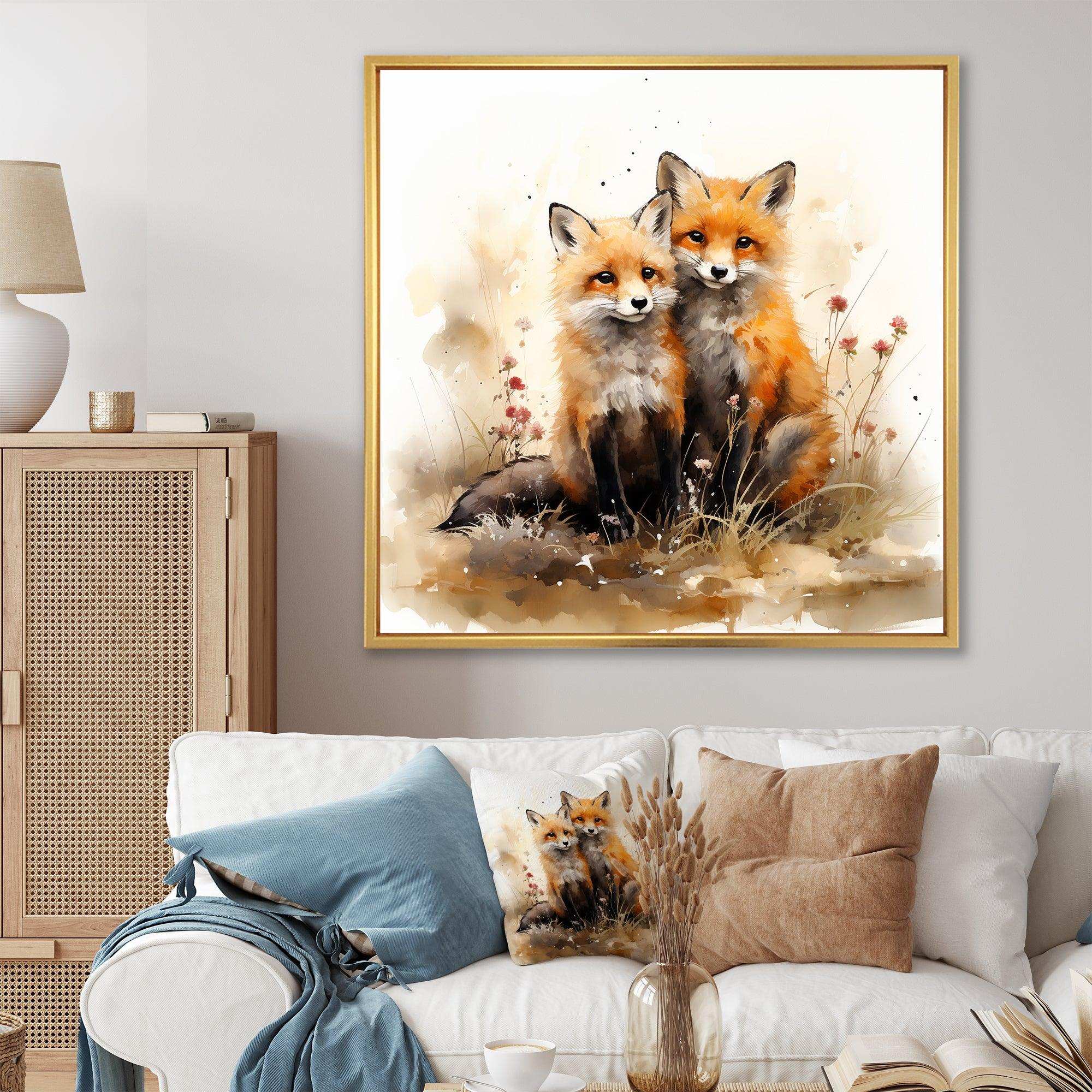 Foxs elegant forest florals grace II - Animals Canvas Wall Art