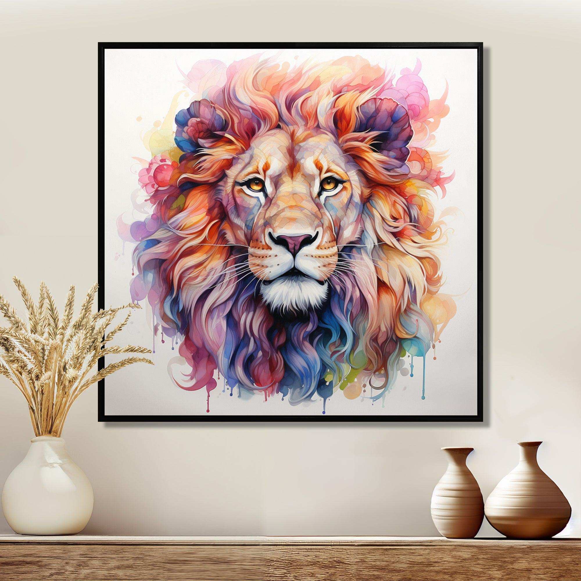 Colorful Royal Lion portrait - Animals Canvas Wall Art