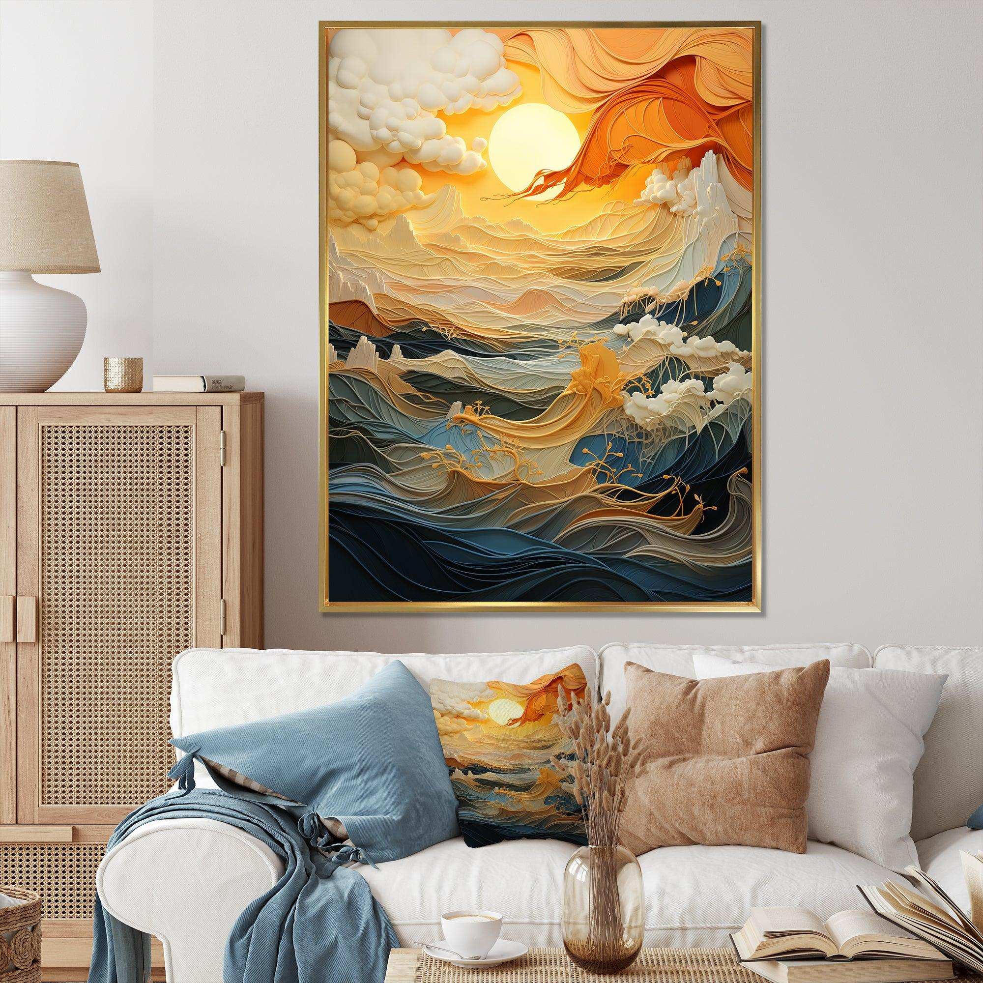 Orange bold waterfall sunrise III - Abstract Canvas Wall Art
