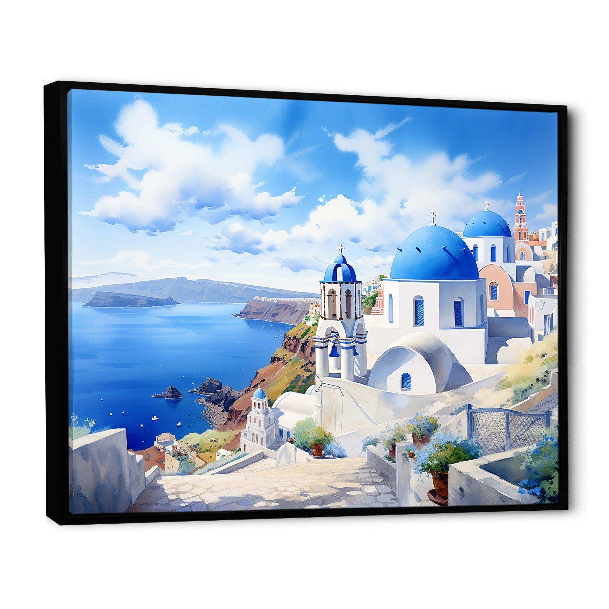 Santorini Greece coastal village serenity  II - Landscapes Canvas Wall Art
