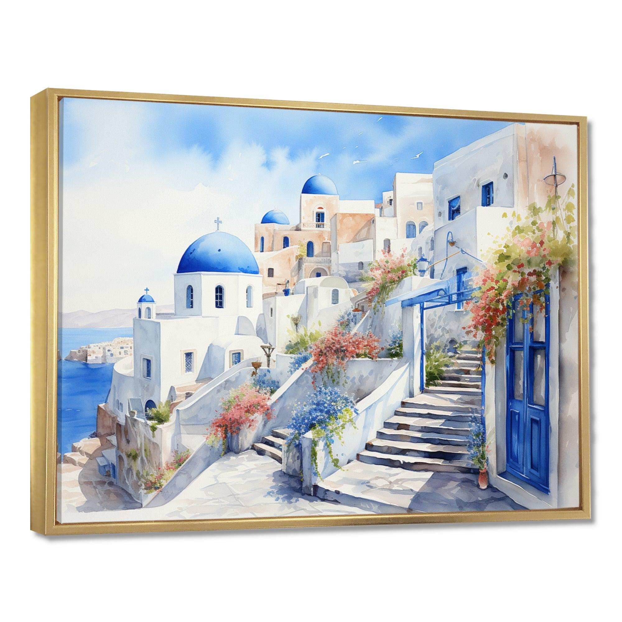 Blue and white Santorini village  I - Landscapes Canvas Wall Art