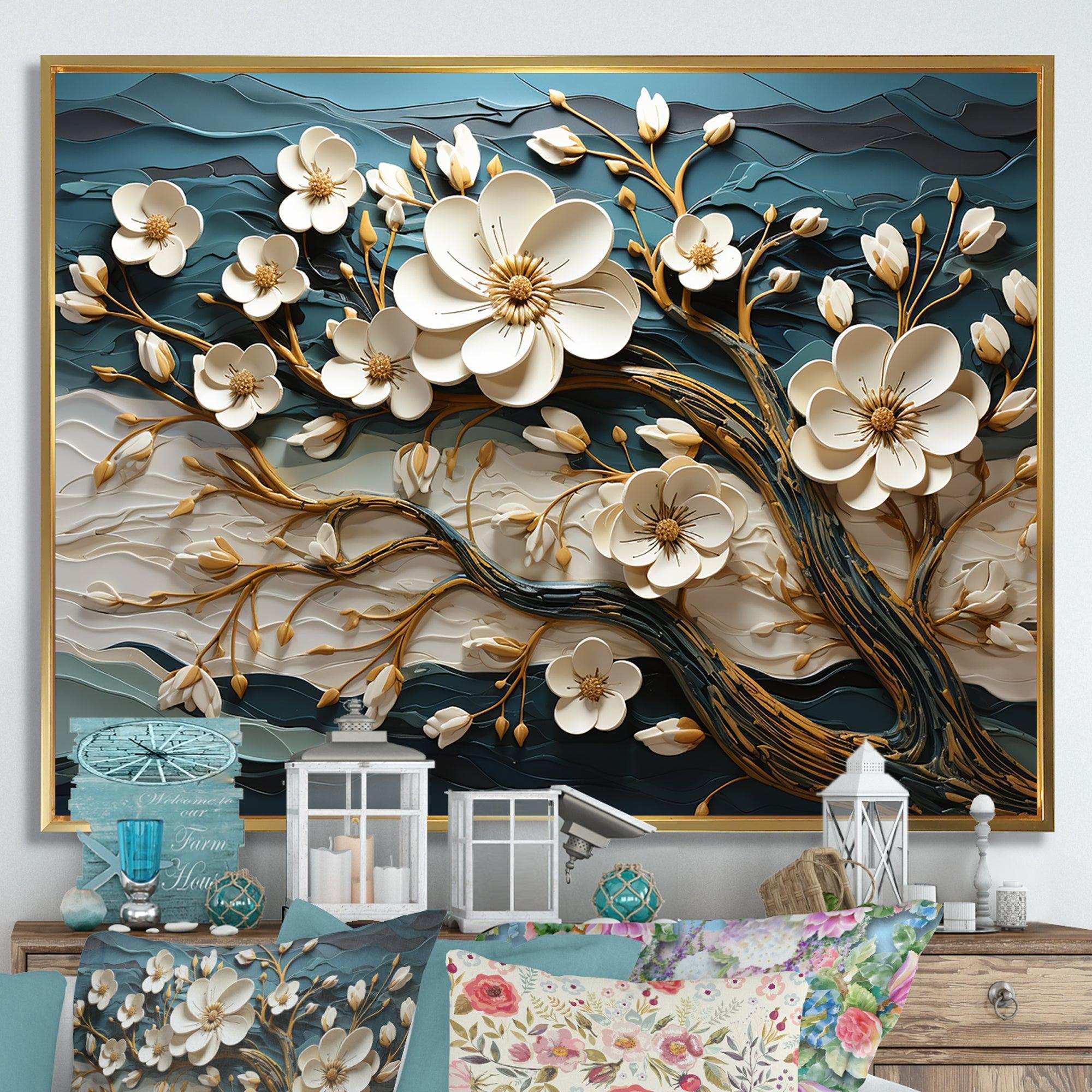White and Gold Charming Spring  flower Elegance III - Floral Canvas Wall Art