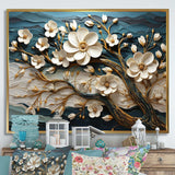 White and Gold Charming Spring  flower Elegance III - Floral Canvas Wall Art