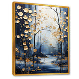 Gold and blue Maple tree winter forest II - Floral Canvas Wall Art