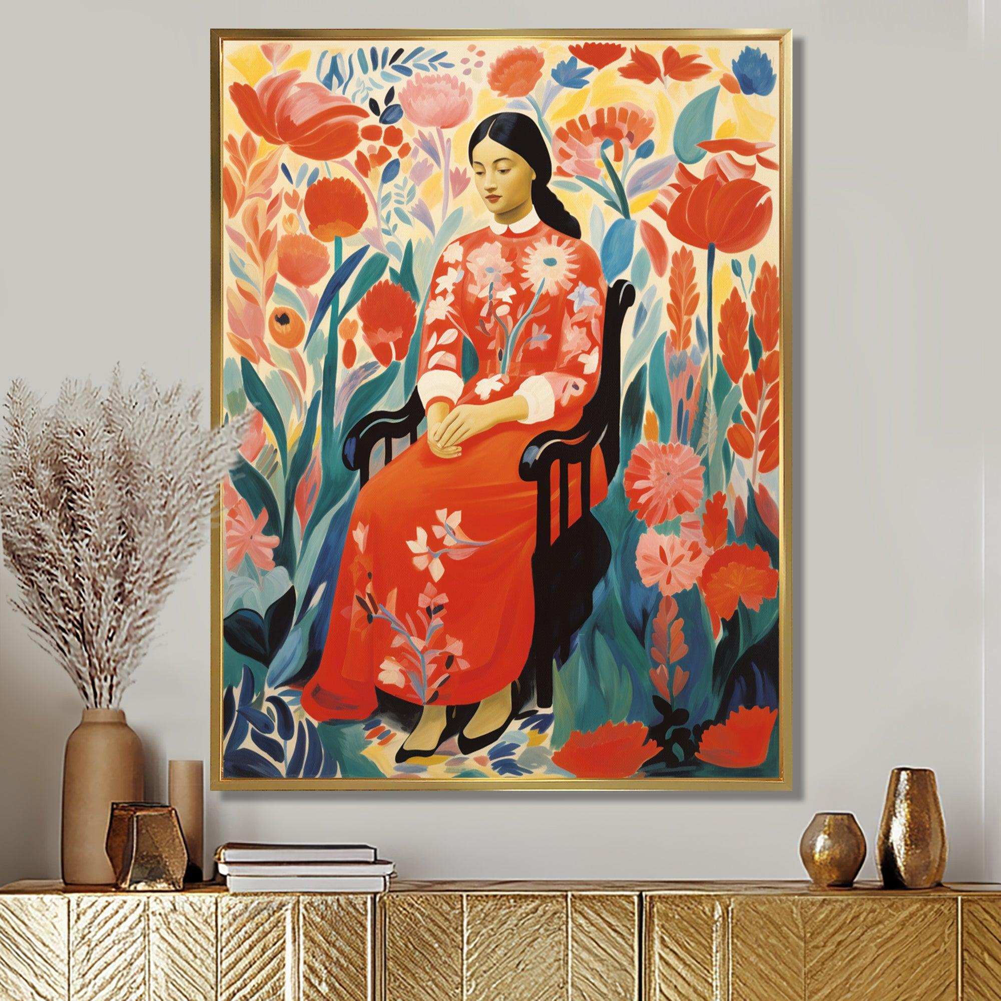 Mexican floral woman portrait  I - Fashion Canvas Wall Art