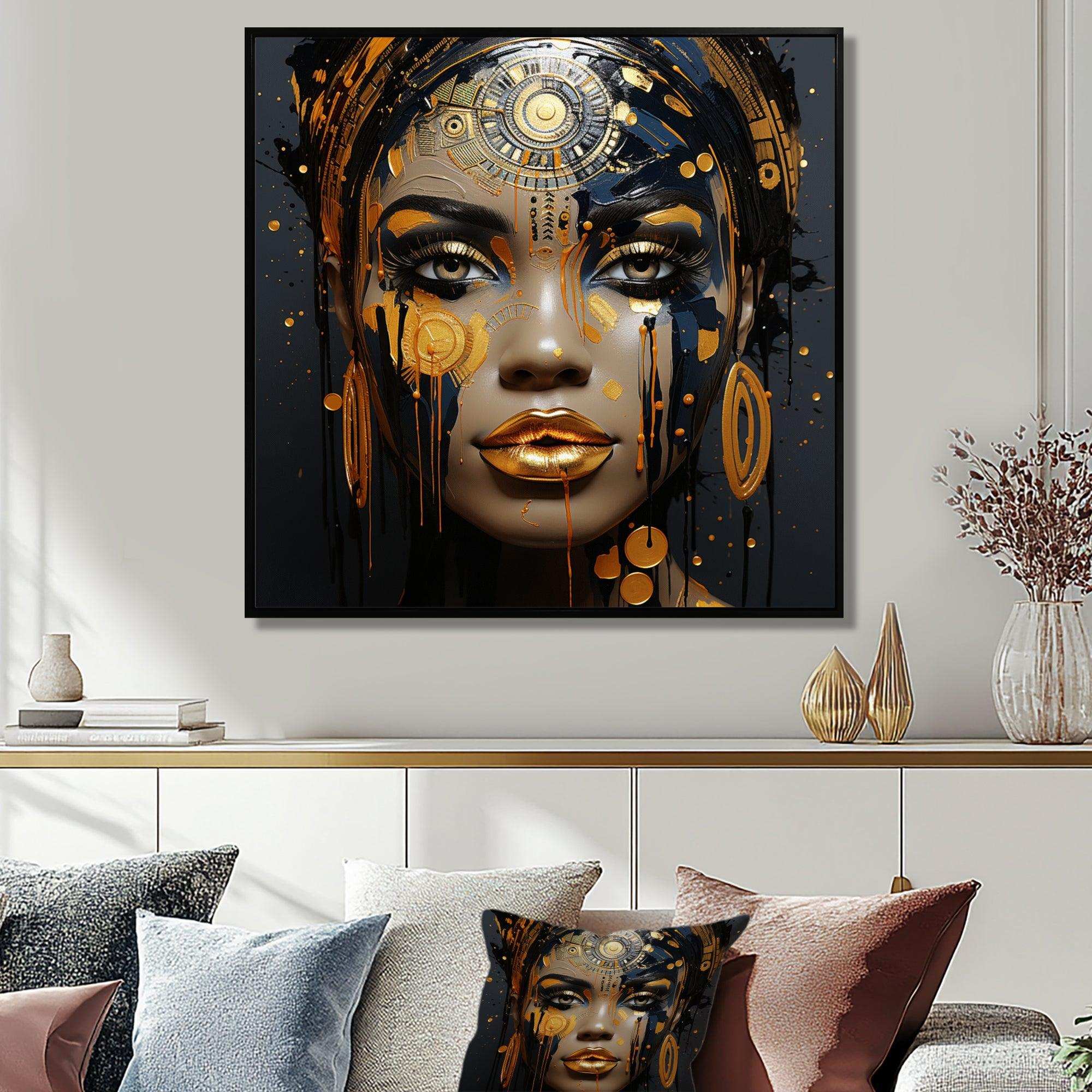 Black and gold Expressive Tribes African Woman I - Fashion Canvas Wall Art