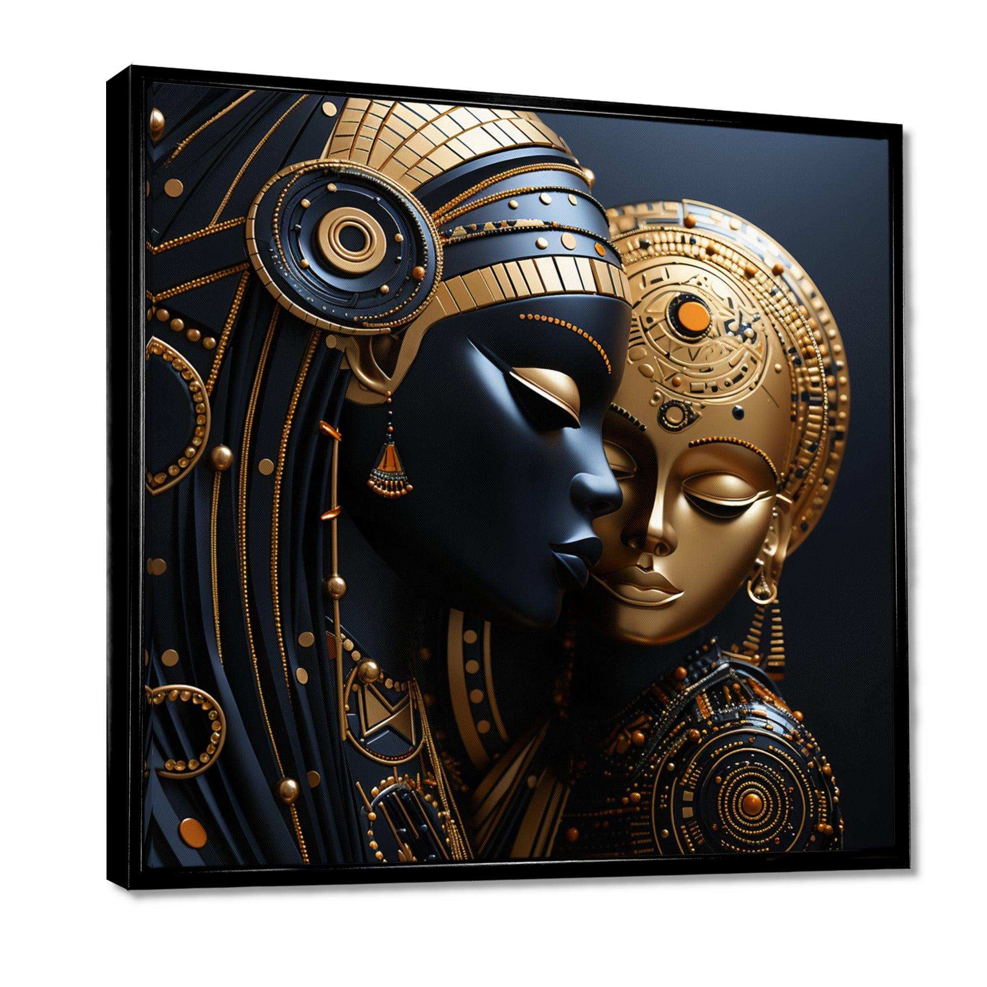 Cubism black and gold African Mother  II - Fashion Canvas Wall Art