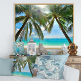 Palm Hanging over Sandy White Beach