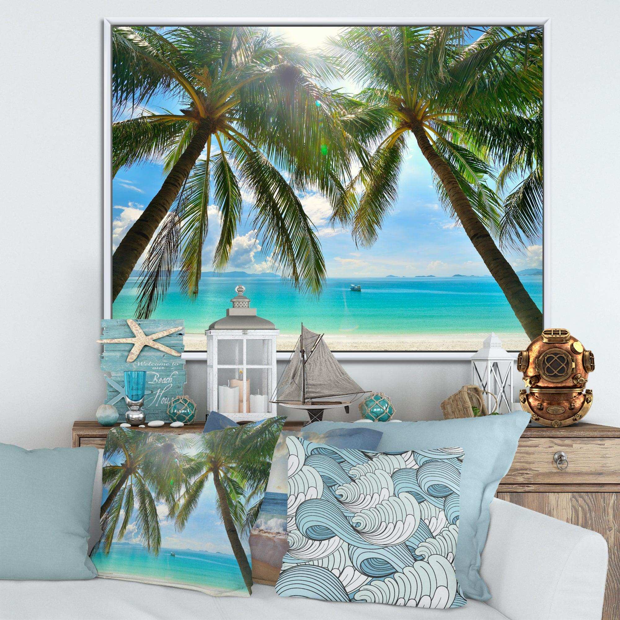 Palm Hanging over Sandy White Beach