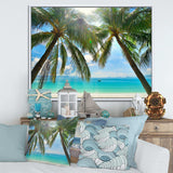 Palm Hanging over Sandy White Beach