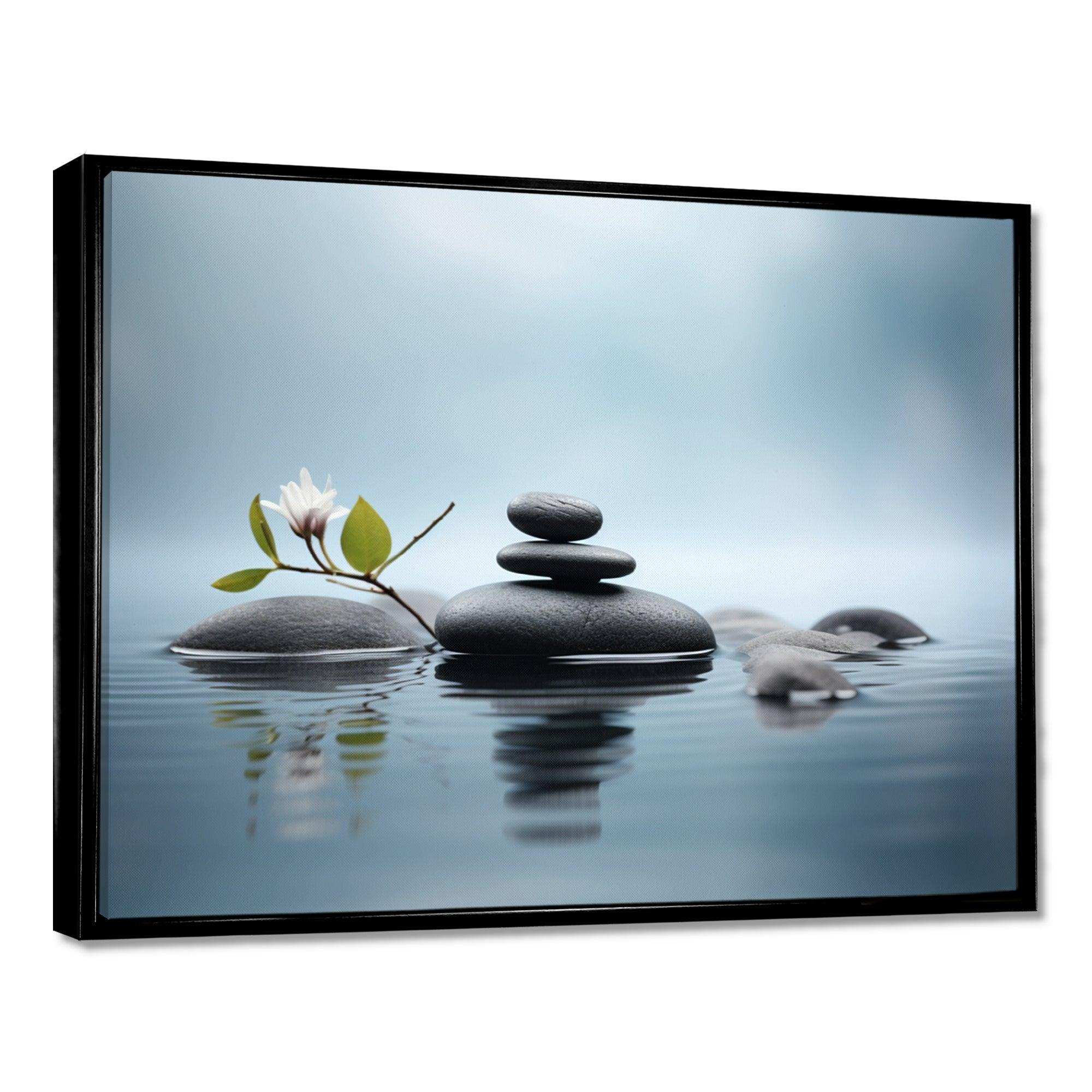 Blue Zen Serenity of Spiritual Stones in Water II - Spiritual Canvas Wall Art