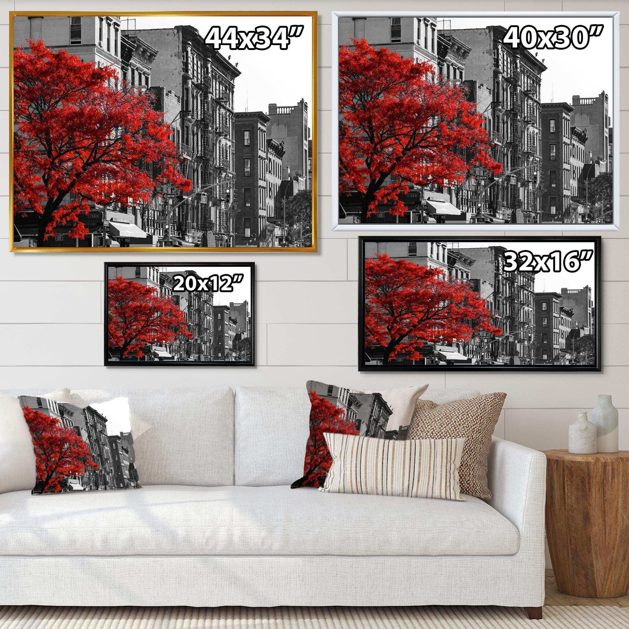 Red Tree on Black and White New York City Street