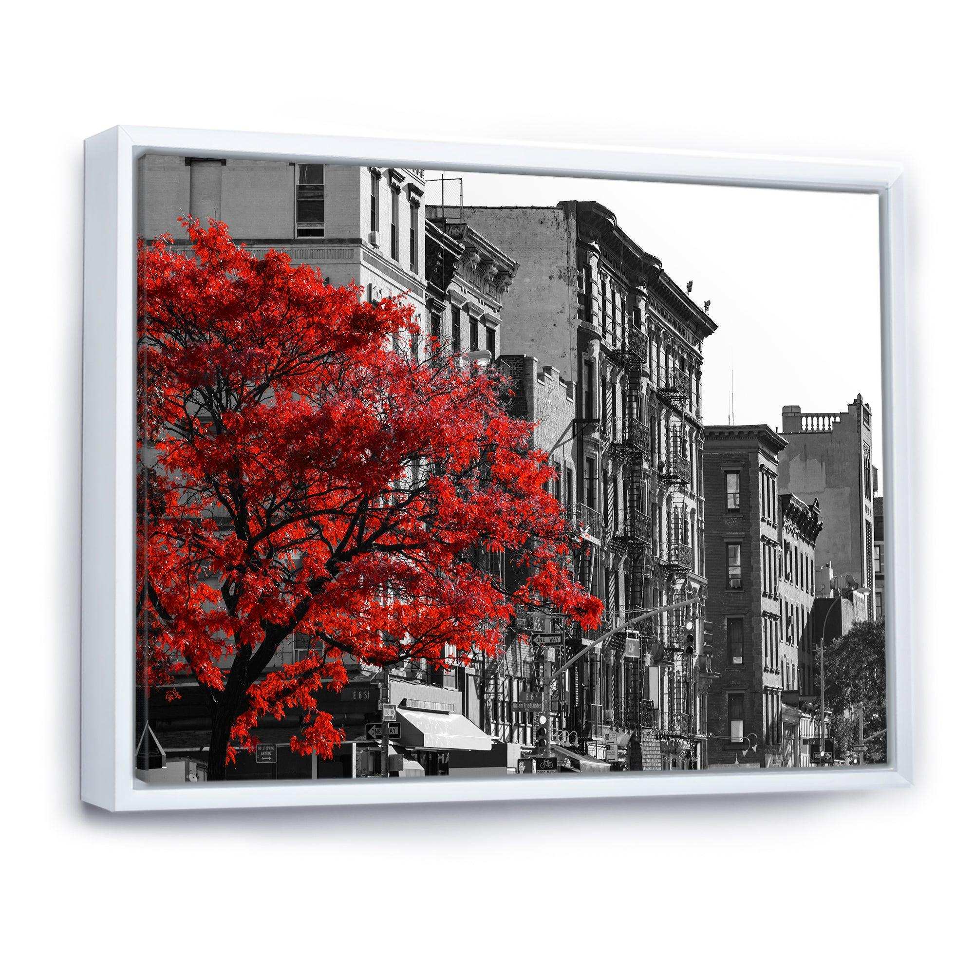 Red Tree on Black and White New York City Street