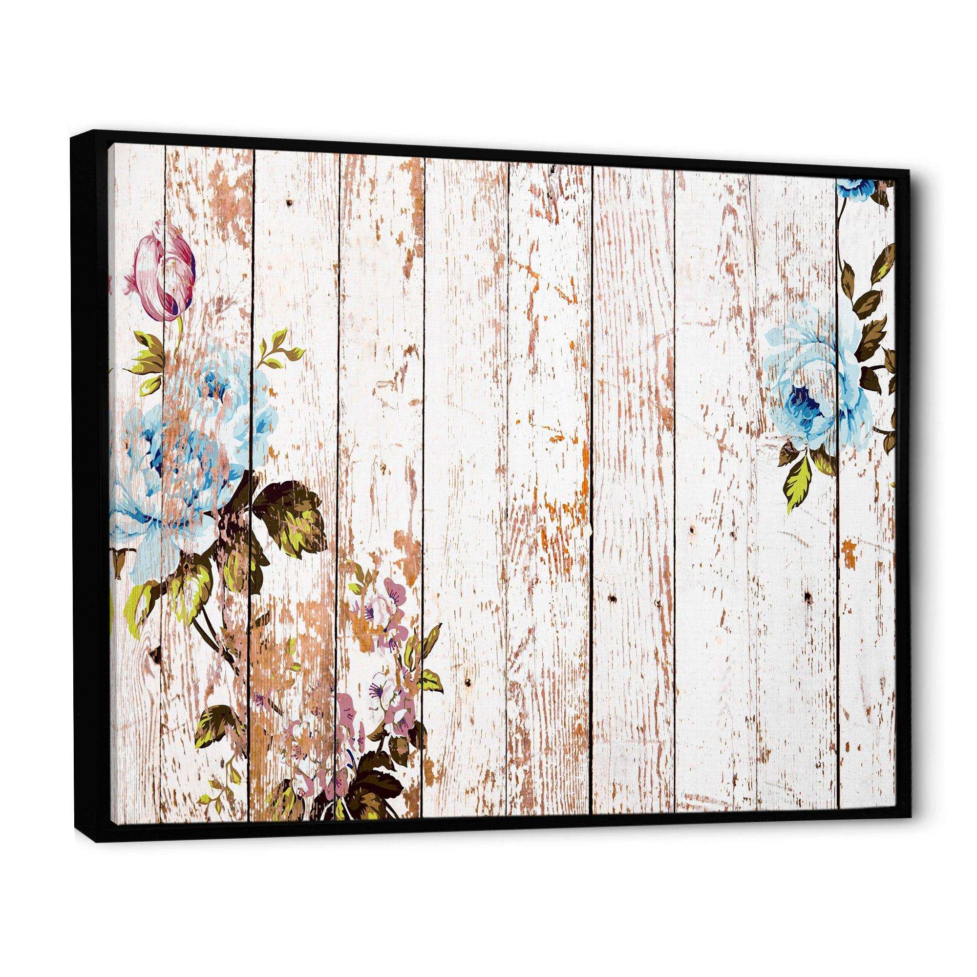 Shabby chic roses on wooden texture