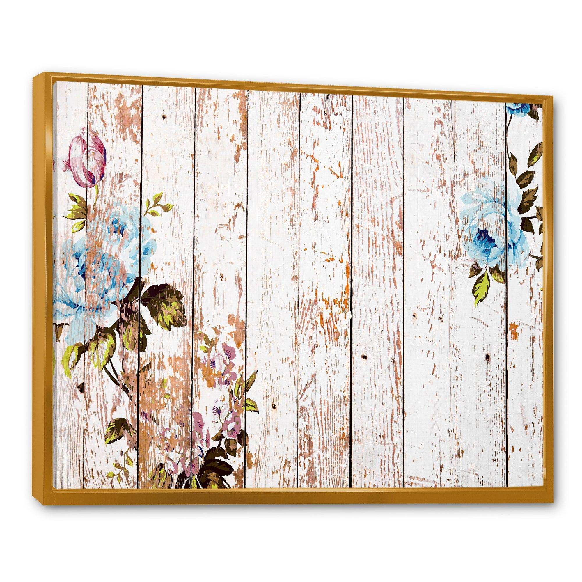 Shabby chic roses on wooden texture