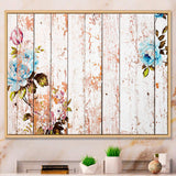 Shabby chic roses on wooden texture