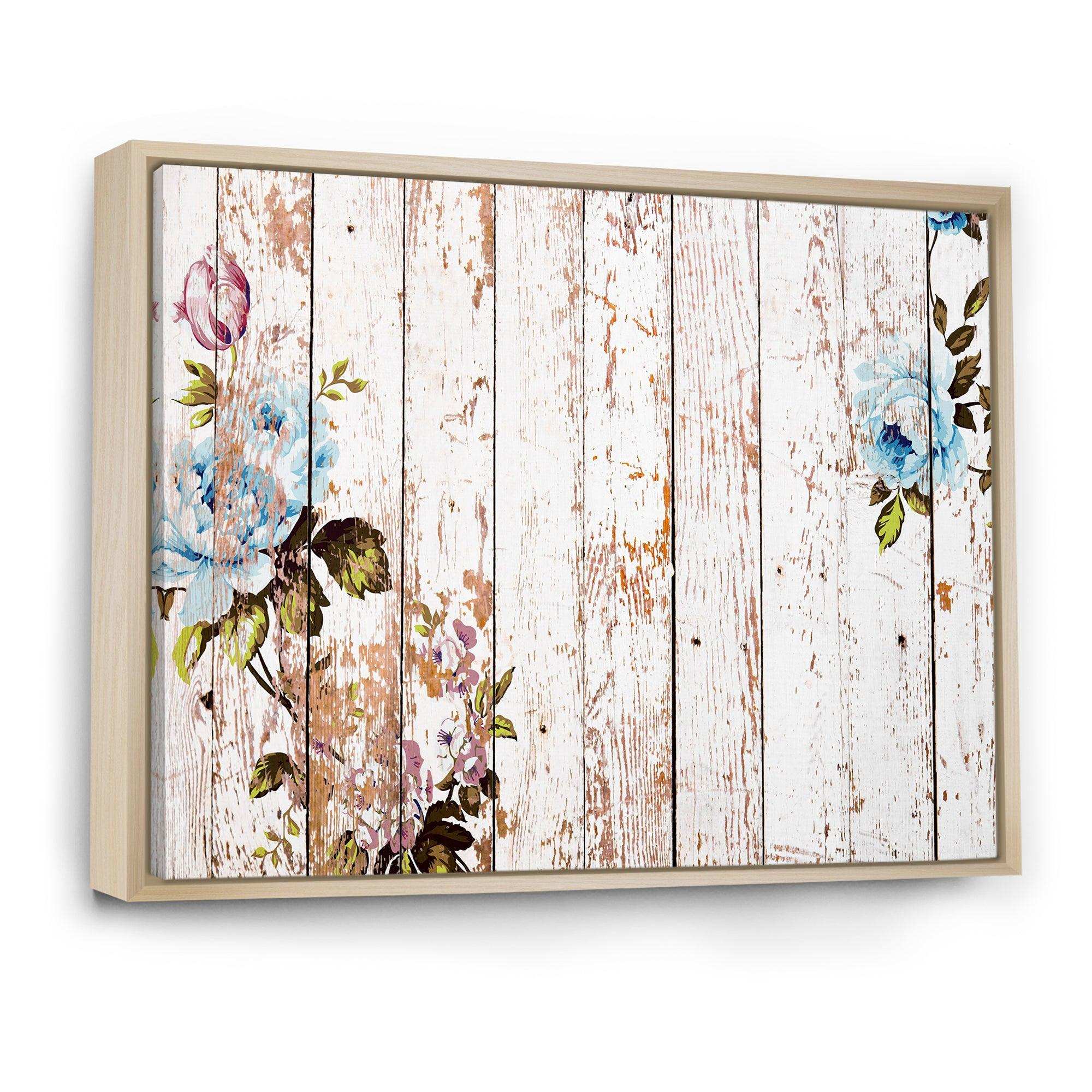 Shabby chic roses on wooden texture