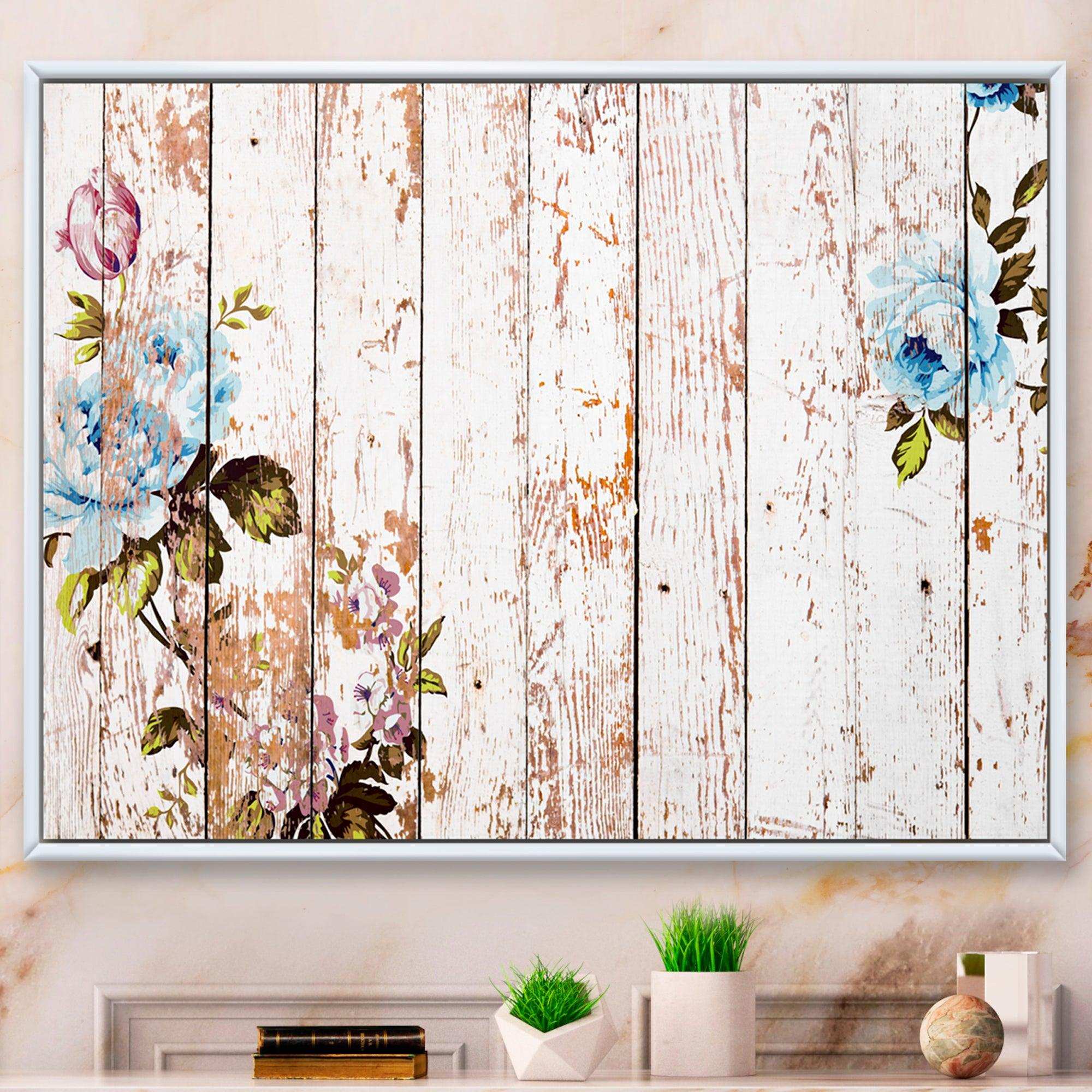 Shabby chic roses on wooden texture