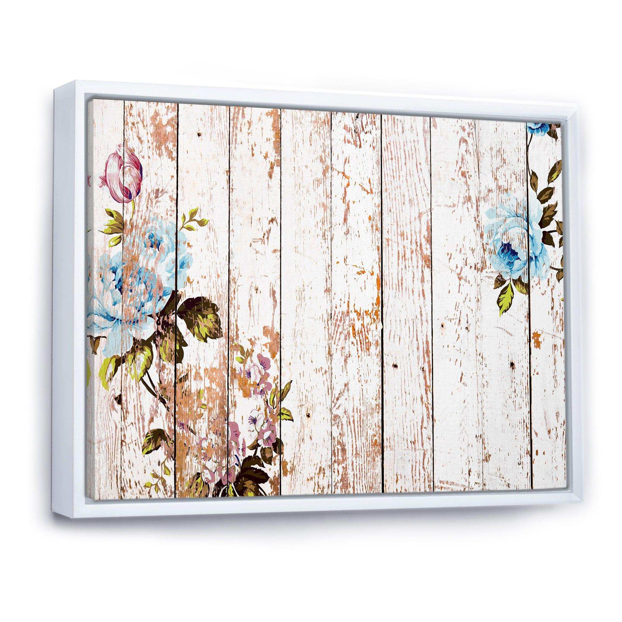 Shabby chic roses on wooden texture