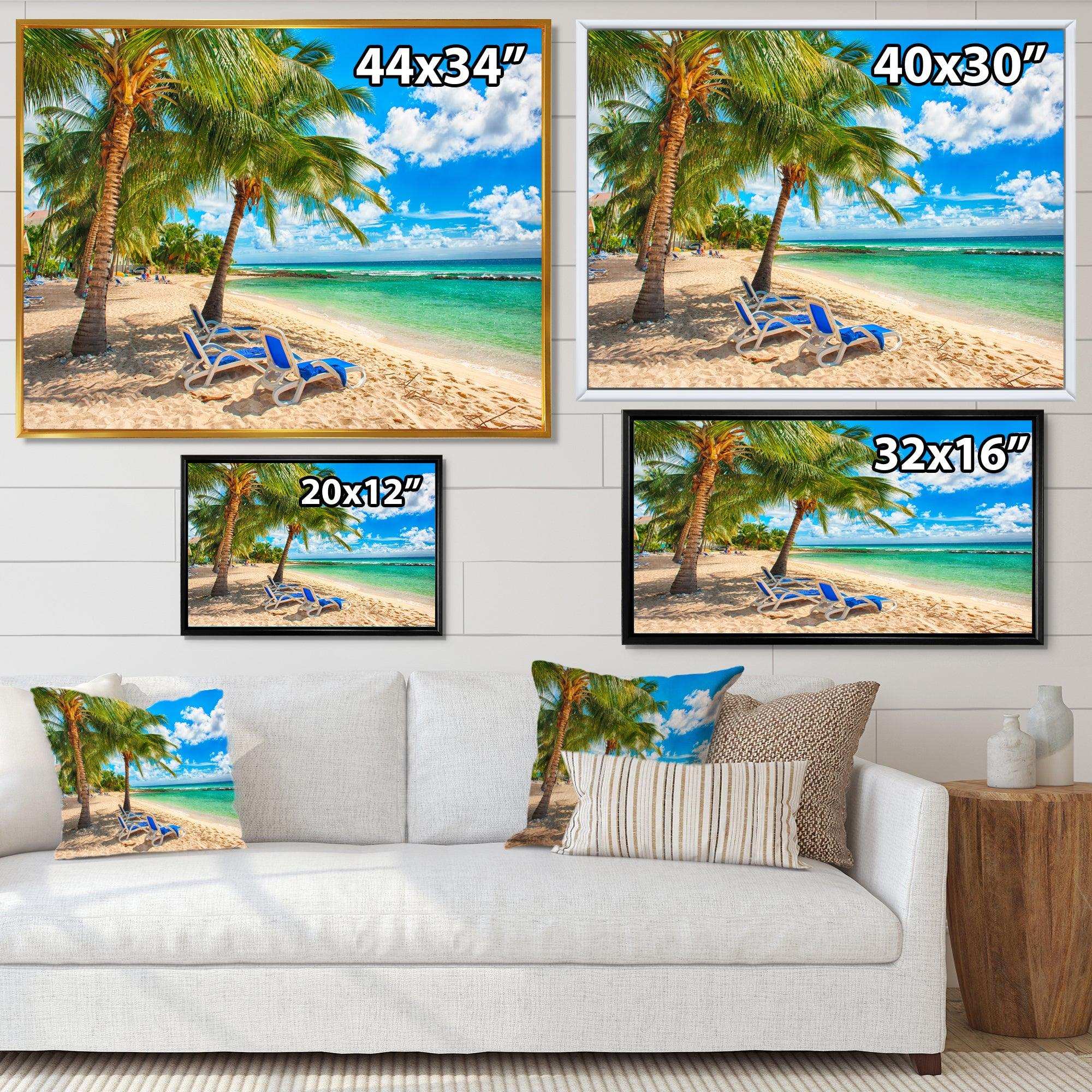 Blue chairs at the tropical white sand beach