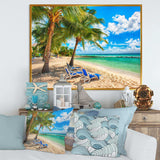 Blue chairs at the tropical white sand beach