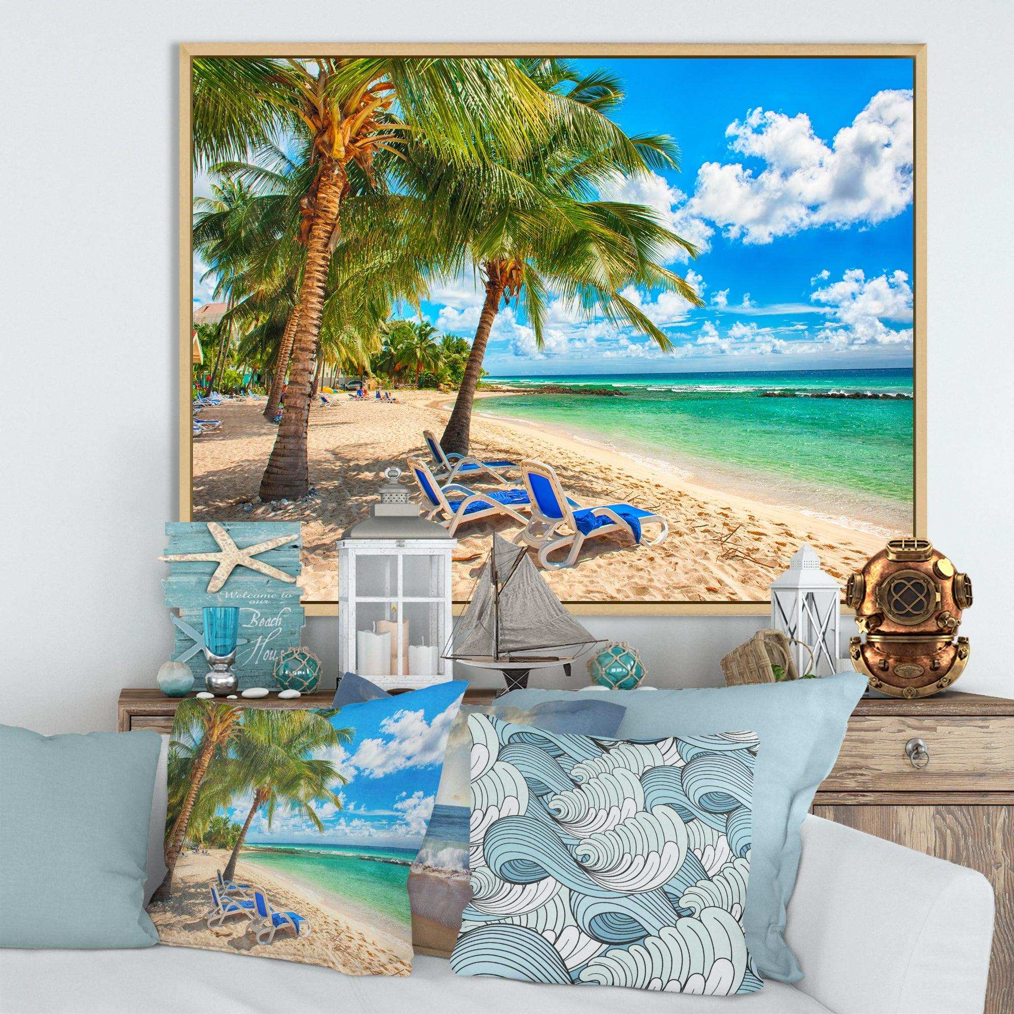 Blue chairs at the tropical white sand beach