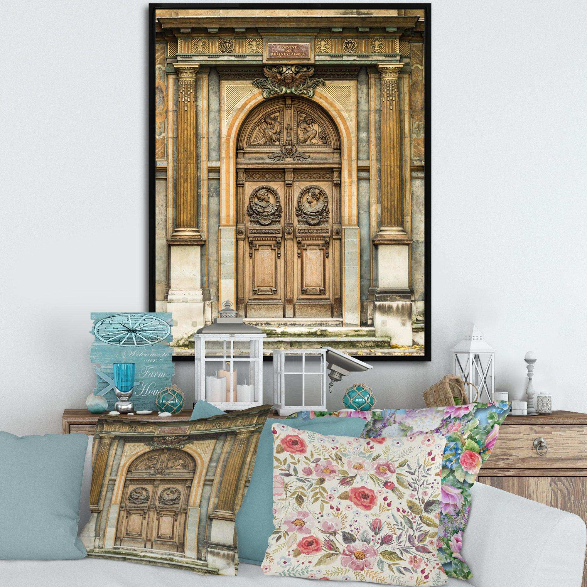 Old Wooden Door With Carvings in Paris, France