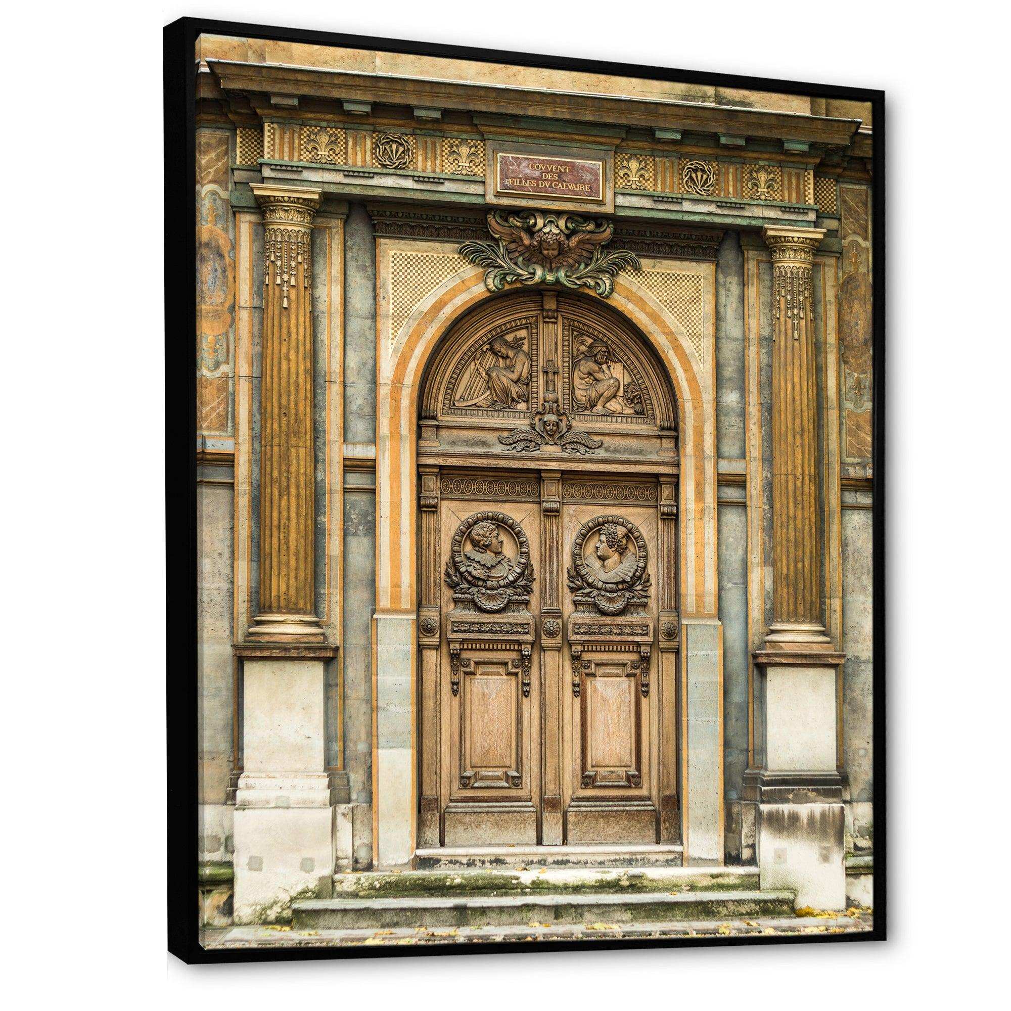 Old Wooden Door With Carvings in Paris, France