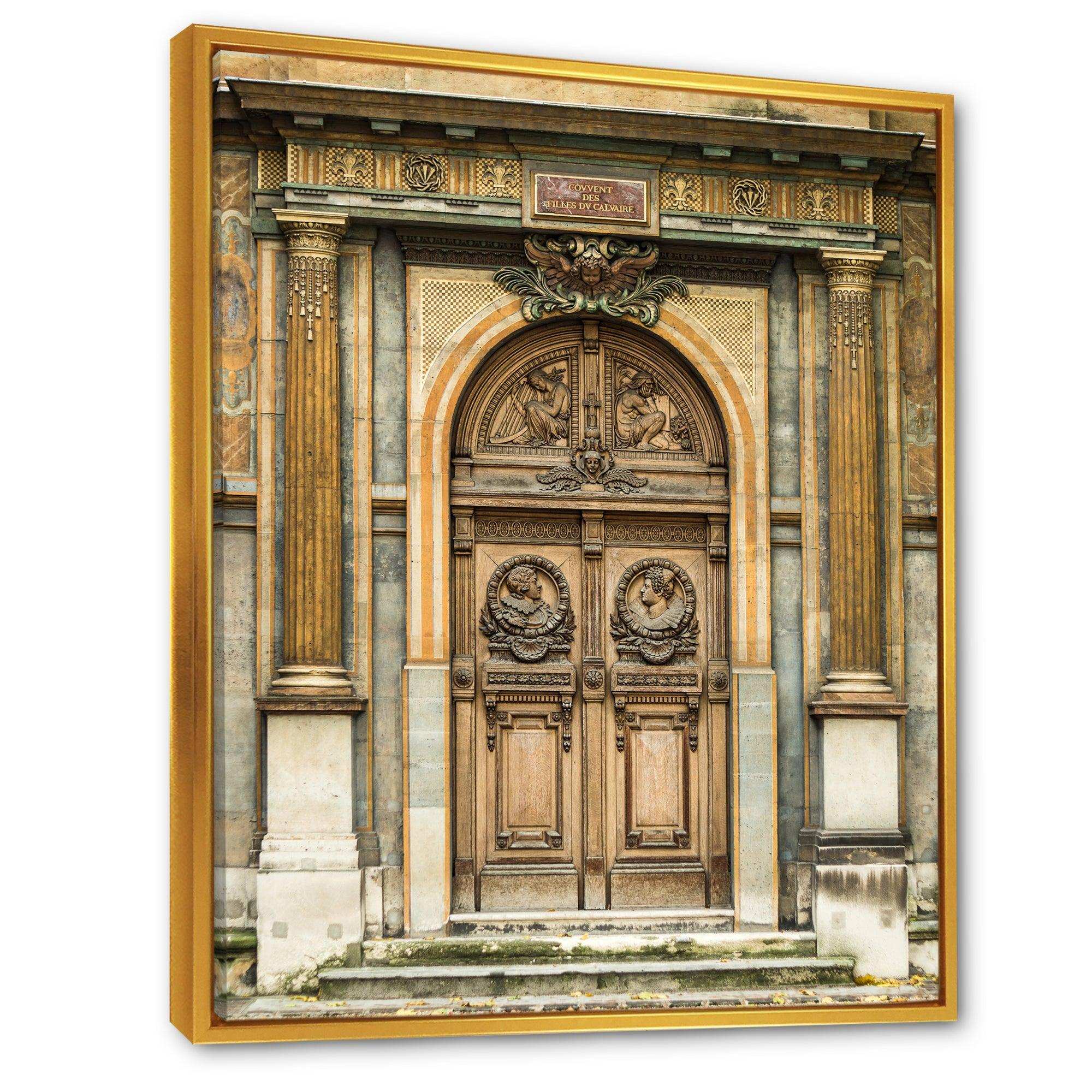 Old Wooden Door With Carvings in Paris, France
