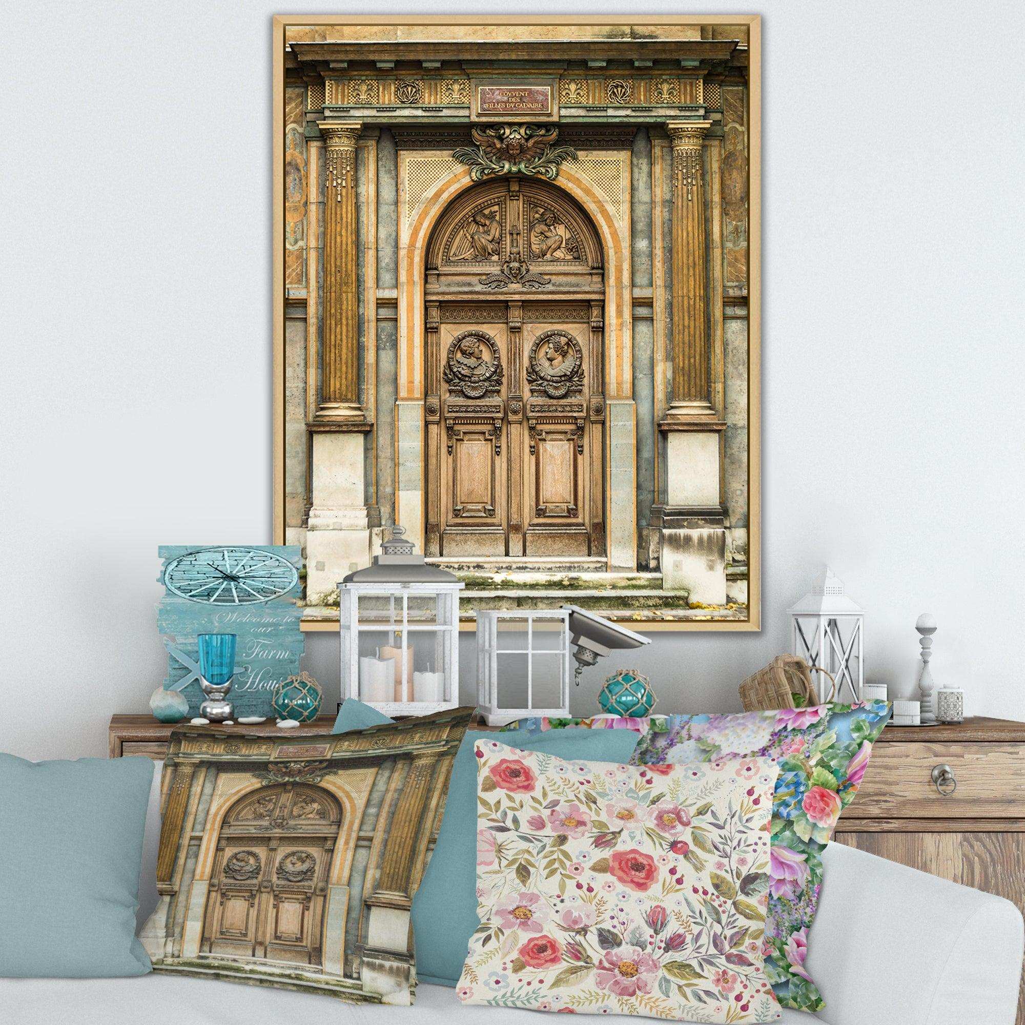 Old Wooden Door With Carvings in Paris, France