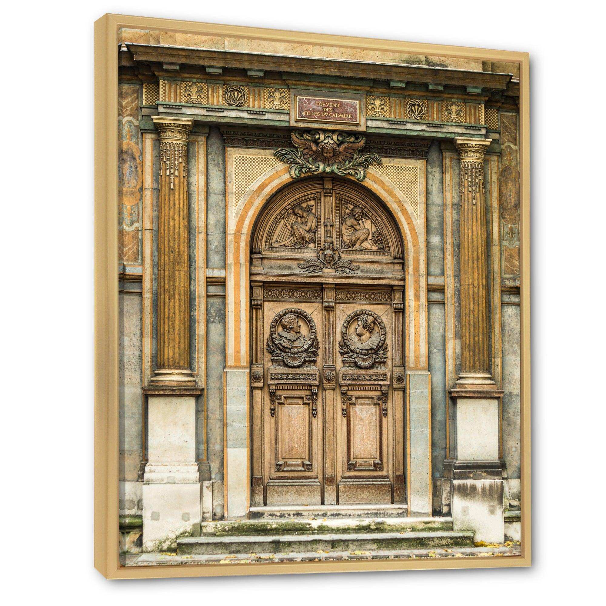 Old Wooden Door With Carvings in Paris, France