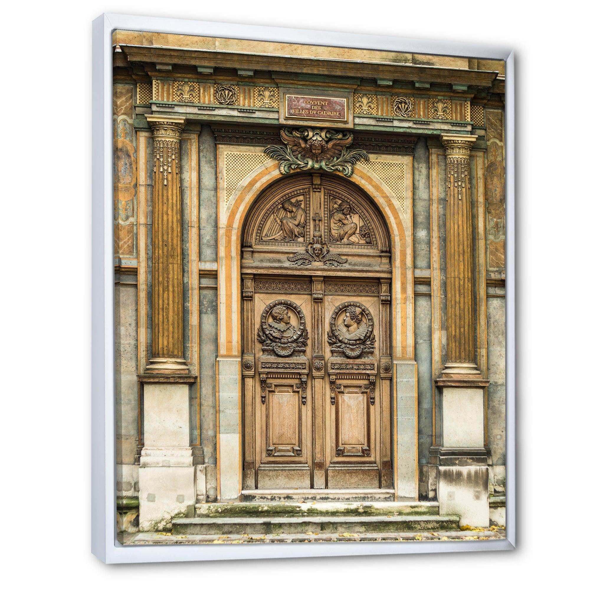 Old Wooden Door With Carvings in Paris, France