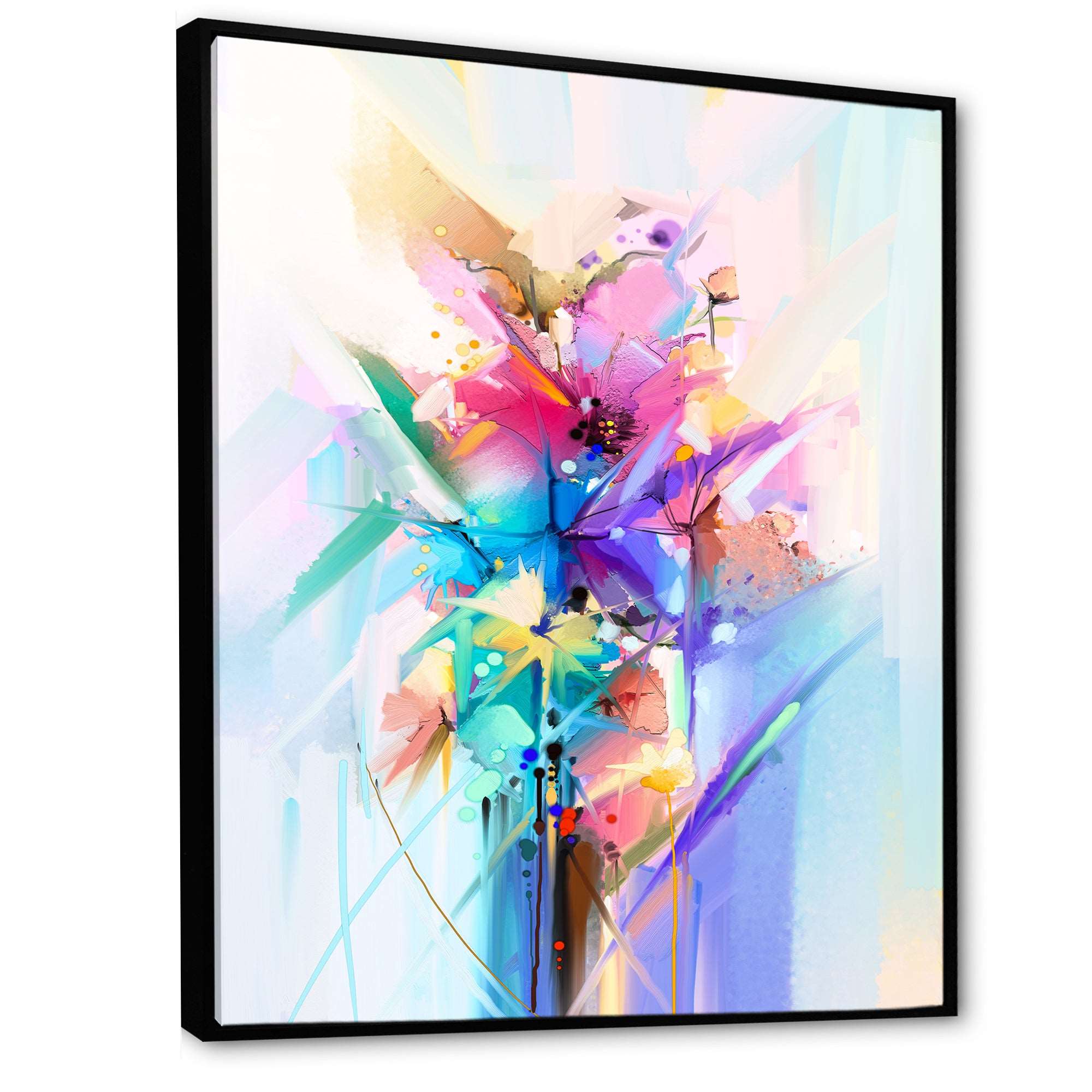 Abstract Colorful Spring Flowers Framed Canvas Vibrant Black - 1.5 Thick