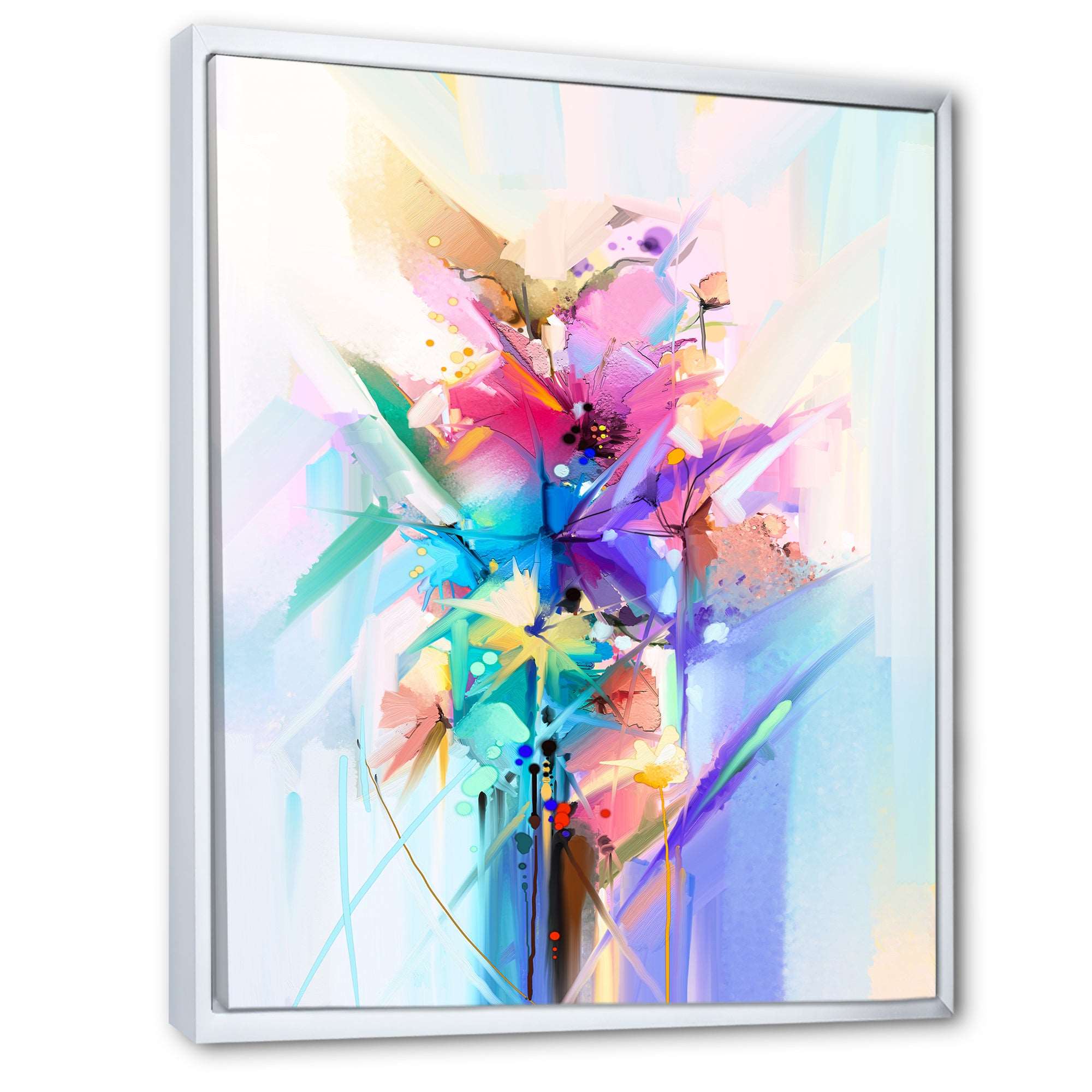 Abstract Colorful Spring Flowers Framed Canvas Matte White - 1.5 Thick
