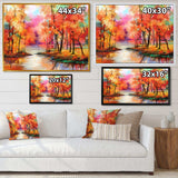 Autumn Aspen Trees In Red Leaf Forest By Lake