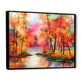 Autumn Aspen Trees In Red Leaf Forest By Lake