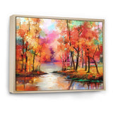 Autumn Aspen Trees In Red Leaf Forest By Lake