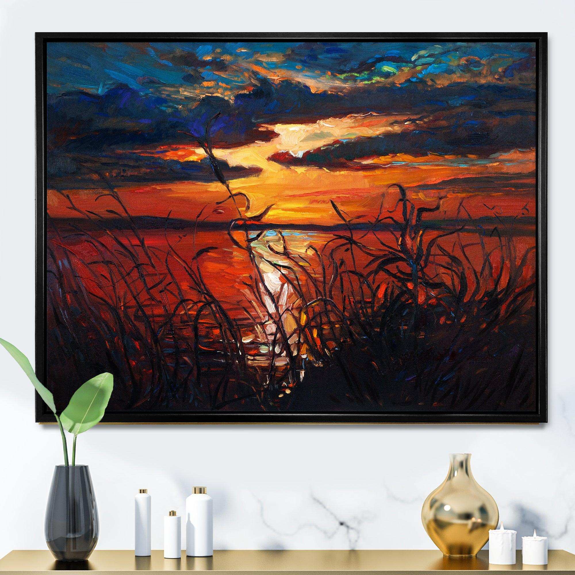 Romantic Sunset By Lakeside