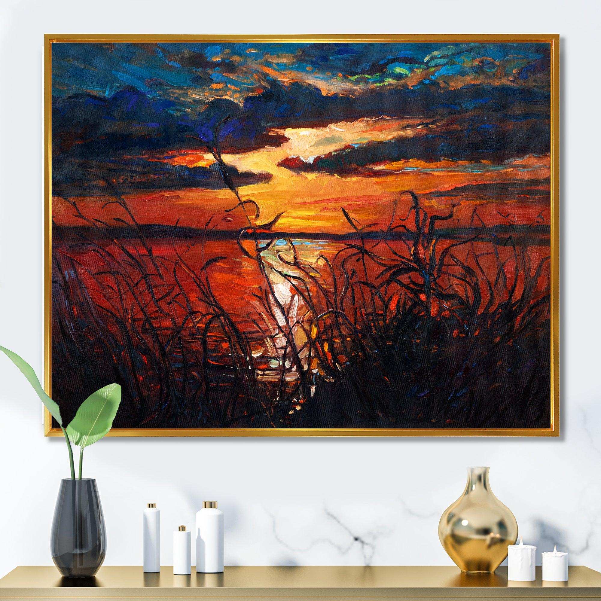 Romantic Sunset By Lakeside